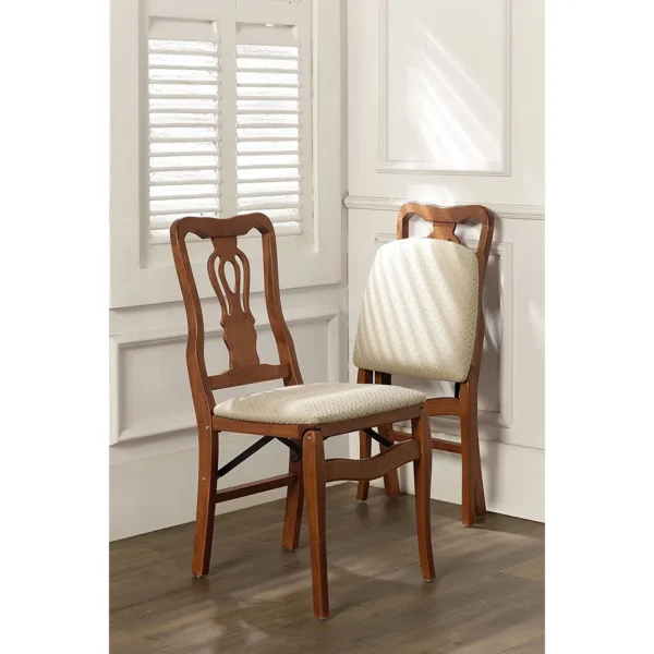 Stakmore Chippendale Hardwood Folding Chair in Light Cherry with Blush Upholstery (2 Pack) 4