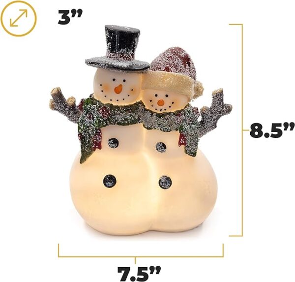 P Home Christmas Snowman Decor Christmas Figurines Resin Snowman Lighted Decorations Indoor Glowing Snowman Couple LED Holiday Light Up Snowman Indoor Festive Fiber Optic Decorations 4