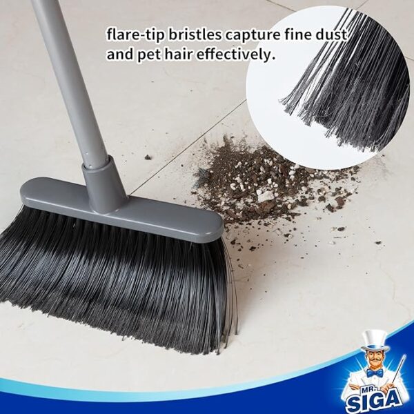 MR.SIGA Broom and Dustpan Set with Adjustable Long Handle, Upright Combo for Floor, Cleaning Lobby, Gray 4