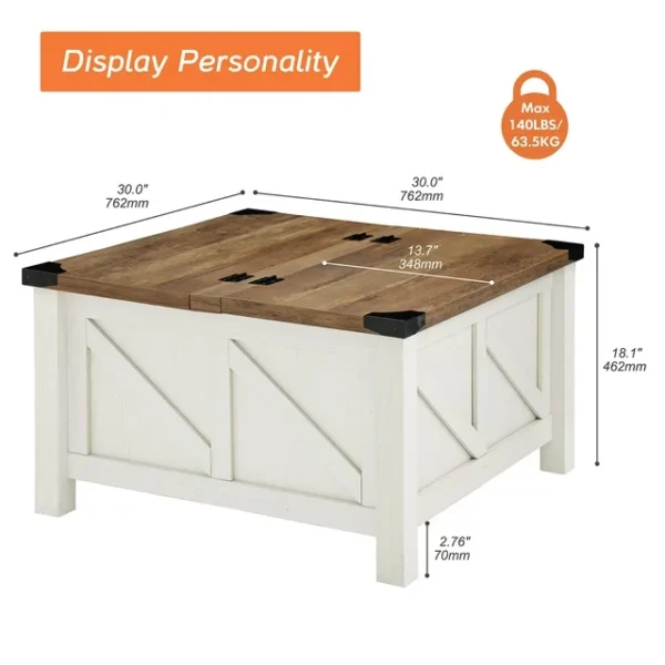 Square Coffee Table with Lift Top with Lift Top and Storage for Living Room White 4
