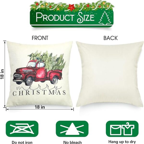 WODOHOLO Christmas Red Truck Tree Pillow Covers, Christmas Outdoor Pillow Covers Set of 4 Farmhouse Xmas Decor Rustic Cushion Case for Home Sofa Bed Chair 18x18 4