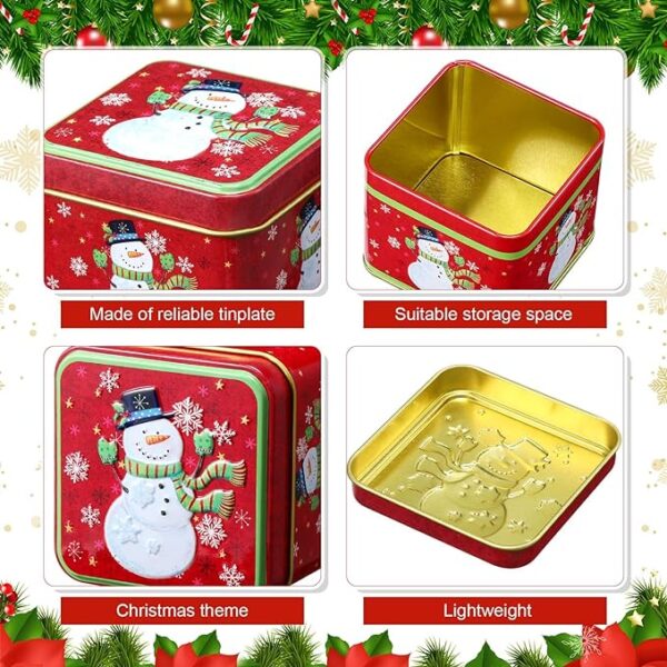 Lallisa 24 Pcs Christmas Cookie Tins with Lids 12 Styles Square Xmas Candy Tin Set Small Metal Candy Box Mini Tinplate Cookie Candy Boxes for Gift Giving Holiday Party Favors, 2.95 x 2.95 x 2.56 Inch 4
