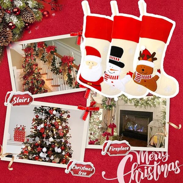 Cuteoy 3Pcs Christmas Stocking 20" Large Hanging Socks Holiday Stockings for Fireplace Xmas Tree Party Decorations Gift 4