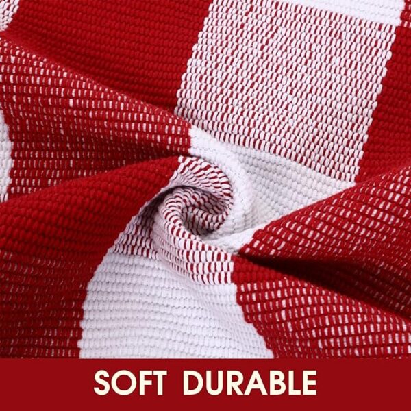 Christmas Red and White Plaid Rug - 28 x 43 Inches Outdoor Front Door Decor Mat Cotton Washable Hand-Woven Rug Christmas New Year Holiday Porch Entryway Layered Doormat 4