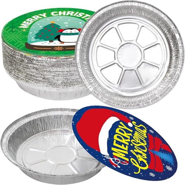 WorldBazaar Round Christmas Leftover Food Containers with Lids 36 PCS Christmas Aluminum Containers with Lids Disposable Goodie Sacks Containers Merry Christmas Winter Party Supplies 4