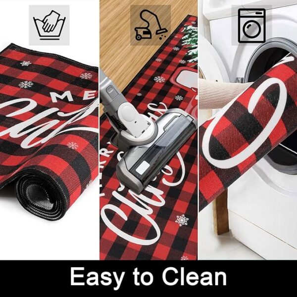SHACOS Christmas Runner Rug 2x6 Non Slip Low Pile Christmas Rug Red Truck Christmas Tree Red Black Buffalo Checker Plaid Xmas Carpet Floor Mat for Entryway Hallway Kitchen Bedroom 4