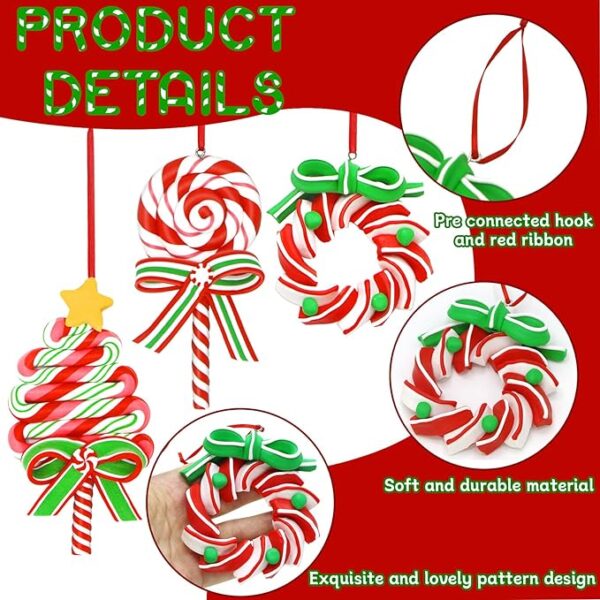 8 Pcs Lollipop Christmas Decorations, Christmas Lollipop Ornaments for Christmas Tree Decorations Christmas Candy Clay Ornament for Xmas Tree Holiday Party Supplies Home Decor 4