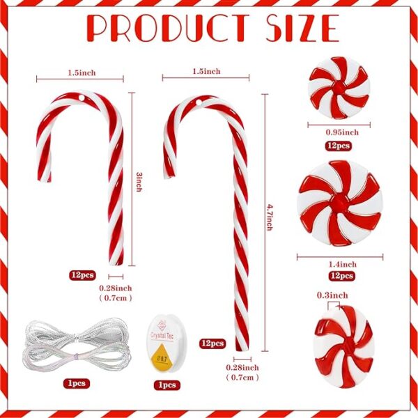 48Pcs Candy Cane Christmas Tree Decorations, Plastic Red and White Christmas Hanging Ornaments, Acrylic Xmas Crafts Decor for Tree Table Fireplace Indoor Home Window Vase Filler Party 4