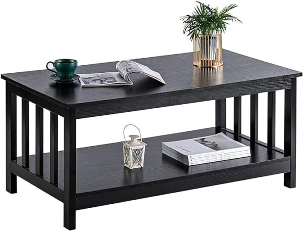 ChooChoo Mission Coffee Table, Black Wood Living Room Table with Shelf, 40 Black 4