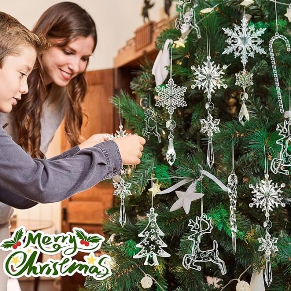 18pcs Christmas Ornaments Snowflakes Decorations - Hanging Acrylic Crystal Christmas Decorations Icicle Drop Crystal Decorations for Christmas Tree Winter Wonderland New Year Party Supplies 4