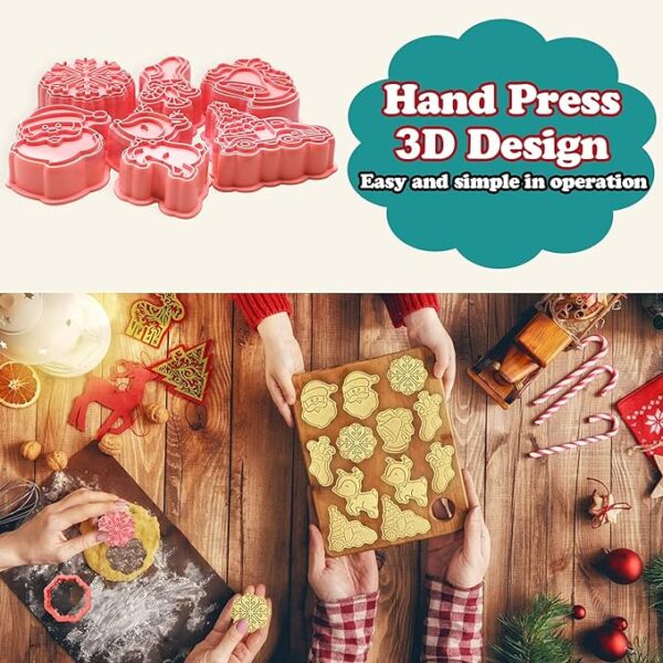 Partywind Christmas Cookie Cutters, 6 Styles Holiday Biscuit Fondant Cookie Cutters Stamps with Santa Deer Snowflake for Christmas Baking, Christmas Party Decorations Supplies Favors Gifts 4