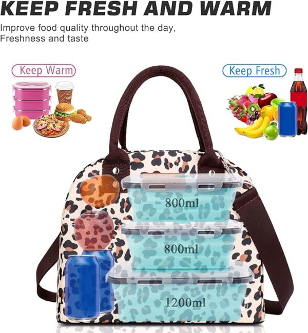 BALORAY Lunch Bags for Women with Adjustable Shoulder Strap, Leakproof Insulated Lunch Box Women Lunch Tote Bag Cooler Bag Container Lunch Pail Bags for Work Picnic Sports Travel (Beige with leopard) 2