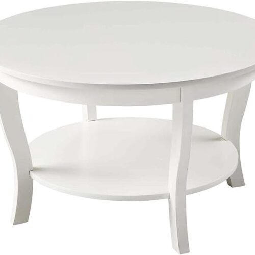 Convenience Concepts American Heritage Round Coffee Table with Shelf, White