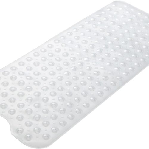 Bath Tub Mat, 40 x 16 Inches Non-Slip Shower Mats with Suction Cups and Drain Holes, Machine Washable, Clear Gray