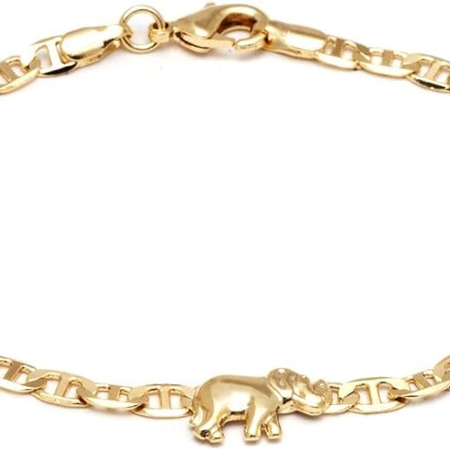 Barzel 18K Gold Plated Flat Marina Elephant Anklet For Women- Made In Brazil