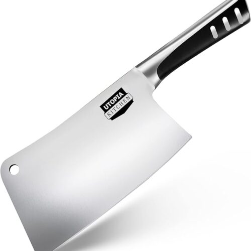 61E6sSu6ZcL._AC_SX679_ Utopia Kitchen - 7 Inch Cleaver Kitchen Knife Chopper Butcher Knife Stainless Steel for Home Kitchen and Restaurant (Black)