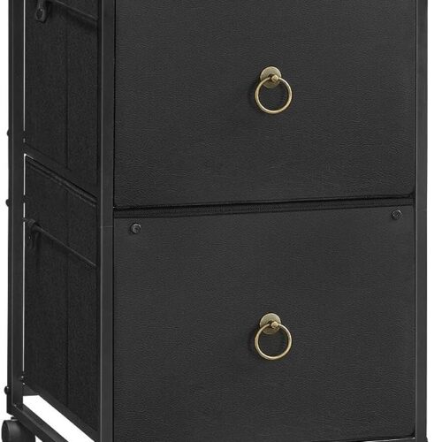 HOOBRO 2 Drawer Mobile File Cabinet, Rolling Printer Stand, Vertical Filing Cabinet, Office Cabinet, Filing Cabinet for Home Office, A4/Letter Size, Nonwovens Drawer, Black and Rustic Brown BFK20WJ01