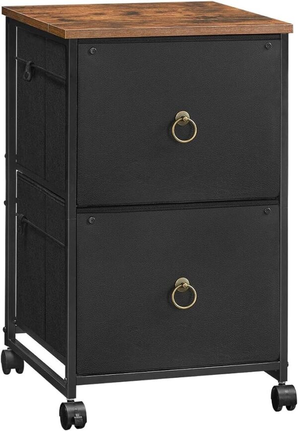 HOOBRO 2 Drawer Mobile File Cabinet, Rolling Printer Stand, Vertical Filing Cabinet, Office Cabinet, Filing Cabinet for Home Office, A4/Letter Size, Nonwovens Drawer, Black and Rustic Brown BFK20WJ01 1