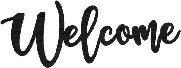Jetec Wood Cutout Welcome Sign Wooden Welcome Wall Decor Word Sign Wood Art Sign for Front Door Rustic Home Gallery Wall Decorations (Black) 1