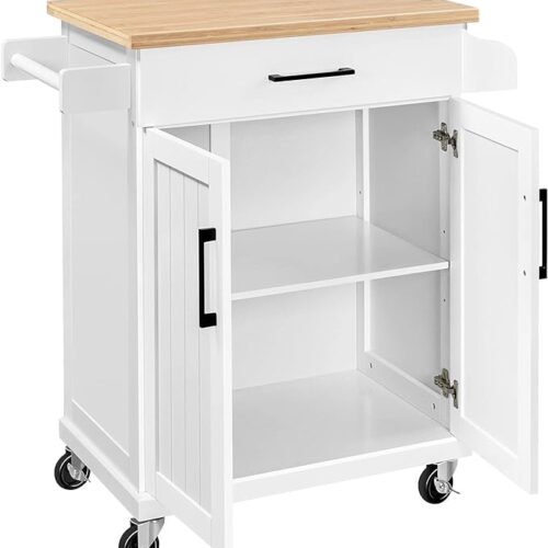 Yaheetech Kitchen Cart with Drawer, Kitchen Island on Wheels with Storage Rack & Cabinets, Microwave Cart for Kitchen with Storage, Rolling Coffee Cart Station, White