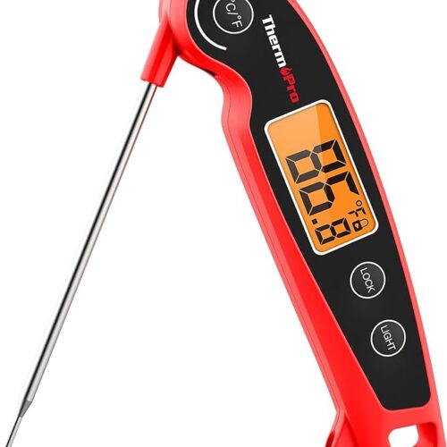 Instant Read Meat Thermometer for Cooking, Waterproof Digital Food Thermometer with Large Backlit LCD, 180° Foldaway Probe Kitchen Thermometer for Grilling, Smoking & Candy Making