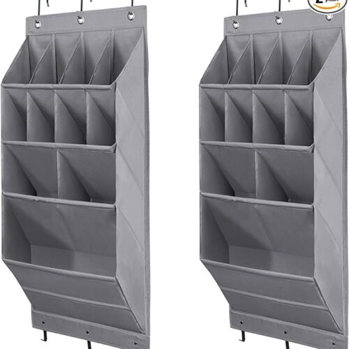 61Wv595kWZL._AC_SX679_PIbundle-2,TopRight,0,0_SH20_ Yteseery 2 Pack Over The Door Shoe Organizer, Door Shoe Rack with Large Deep Pockets, Hanging Shoe Organizer for Narrow Door, Shoe Rack for Door, Shoe Holder Hanging Shoe Rack for Closet Door, Grey