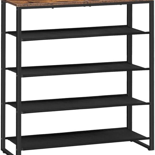 HOOBRO Shoe Rack, 5 Tier Shoe Storage Organizer, Shoe Shelf with 4 Fabric Shelves and Top Panel, Holds 16-20 Pairs of Shoes, for Entryway, Closet, Steel Frame, Industrial, Rustic Brown BF50XJ01