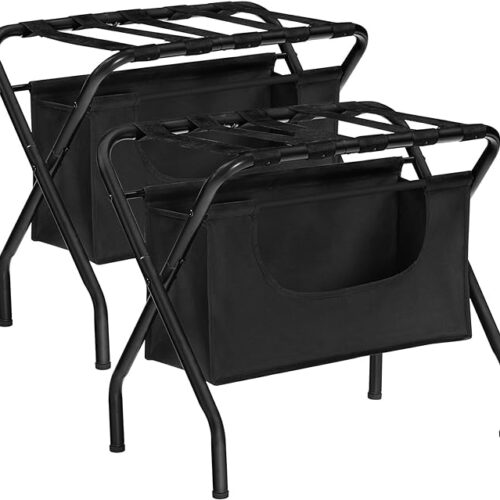 716rWdTfaWL._AC_SX679_ HOOBRO Luggage Rack with Laundry Bag, Pack of 2, Folding Suitcase Stand for Guest Room, 26.8" L x 15" W x 22" H, Suitcase Holder with Oxford Bag, Cloakroom, Bedroom, Hotel, Black BK06XLP201
