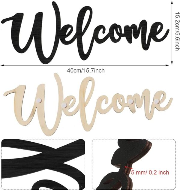 Jetec Wood Cutout Welcome Sign Wooden Welcome Wall Decor Word Sign Wood Art Sign for Front Door Rustic Home Gallery Wall Decorations (Black) 3