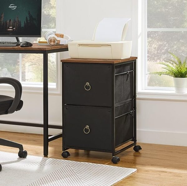 HOOBRO 2 Drawer Mobile File Cabinet, Rolling Printer Stand, Vertical Filing Cabinet, Office Cabinet, Filing Cabinet for Home Office, A4/Letter Size, Nonwovens Drawer, Black and Rustic Brown BFK20WJ01 3