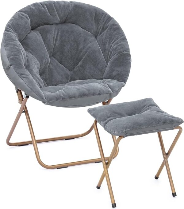 Magshion Round Foldable Oversized Moon Saucer Chair for Adults with Ottoman Foot Rest Large Cozy Chair for Bedroom, Gray 1