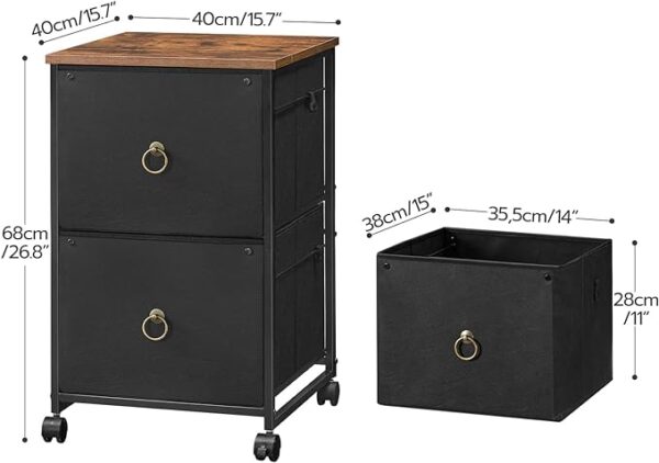 HOOBRO 2 Drawer Mobile File Cabinet, Rolling Printer Stand, Vertical Filing Cabinet, Office Cabinet, Filing Cabinet for Home Office, A4/Letter Size, Nonwovens Drawer, Black and Rustic Brown BFK20WJ01 2