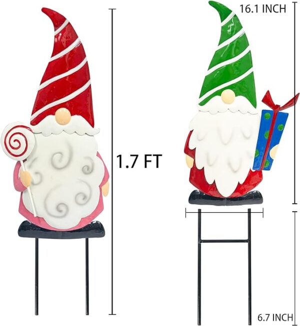 Hourleey 2 Pack 1.7 FT Christmas Yard Stakes, Metal Gnome Yard Signs Christmas Outdoor Decorations for Outside Holiday Xmas Garden Lawn Home Pathway Patio Decor 3