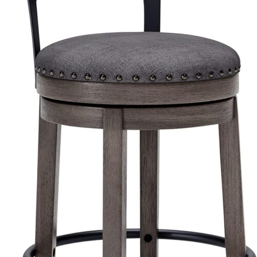 Signature Design by Ashley Caitbrook 24" Farmhouse Counter Height Upholstered Swivel Barstool, Gray