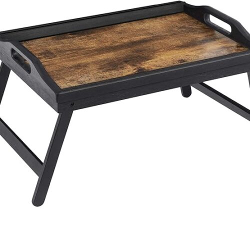 SONGMICS Bed Tray Table with Bamboo Folding Legs, Sofa Breakfast Tray, Serving Tray with Groove for Phone Tablet, Rustic Dark Brown ULLD111B01