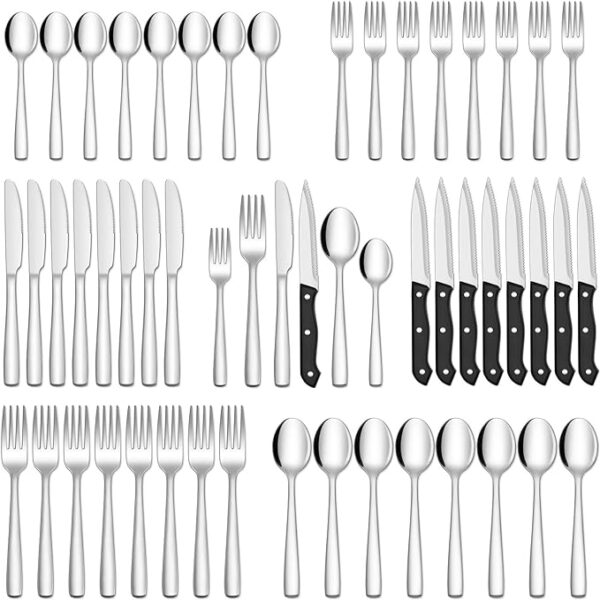 71f6drMnaaL._AC_SX679_ 48-Piece Silverware Set with Steak Knives for 8, Stainless Steel Flatware Cutlery Set For Home Kitchen Restaurant Hotel, Kitchen Utensils Set, Mirror Polished, Dishwasher Safe