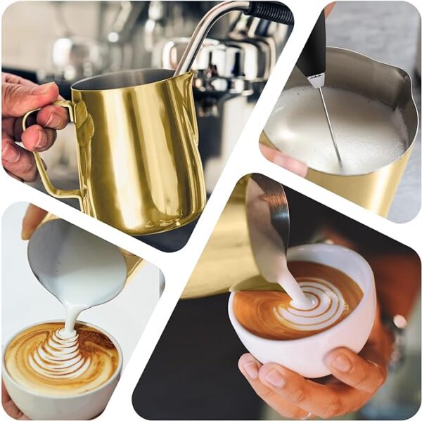 Zulay Kitchen 12oz Stainless Steel Milk Frothing Pitcher - Milk Frother Cup - Easy-to-Clean Espresso Accessories - Easy-to-Read Creamer Measurements - Foam Making for Coffee (Gold)
