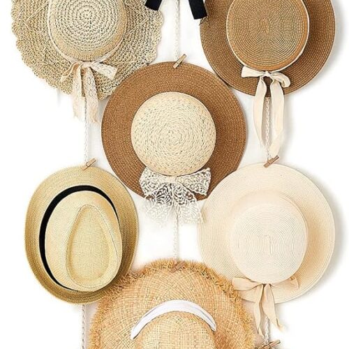 71riEKLzjsL._AC_SX569_ Mkono Hat Rack Hat Hangers for Wall Boho Caps Storage Display Organizer with Decorative Tassels Modern Cowboy Womens Hat Holder Display Hanger for Wide Brim Fedora Hats Bowler Baseball Caps, Medium