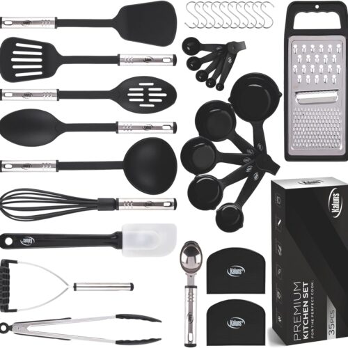 Kitchen Utensils Set Cooking Utensil Sets, Nylon and Stainless Steel Kitchen Gadgets Nonstick and Heat Resistant Home, House, Apartment Essentials Kitchen Accessories Must Haves Pots and Pans set