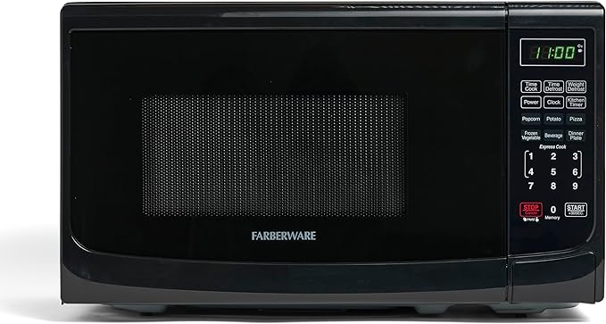 Farberware Countertop Microwave 700 Watts, 0.7 cu ft - Microwave Oven With LED Lighting and Child Lock - Perfect for Apartments and Dorms - Easy Clean Grey Interior, Retro Black