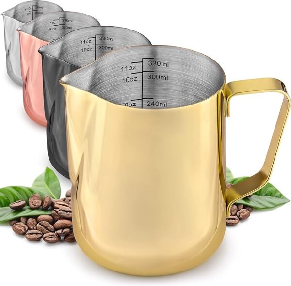 Zulay Kitchen 12oz Stainless Steel Milk Frothing Pitcher - Milk Frother Cup - Easy-to-Clean Espresso Accessories - Easy-to-Read Creamer Measurements - Foam Making for Coffee (Gold) 11