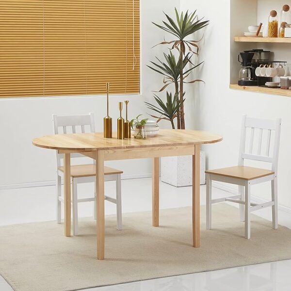 HOMCOM 55" Solid Wood Kitchen Table, Drop Leaf Tables for Small Spaces, Folding Dining Table, Natural