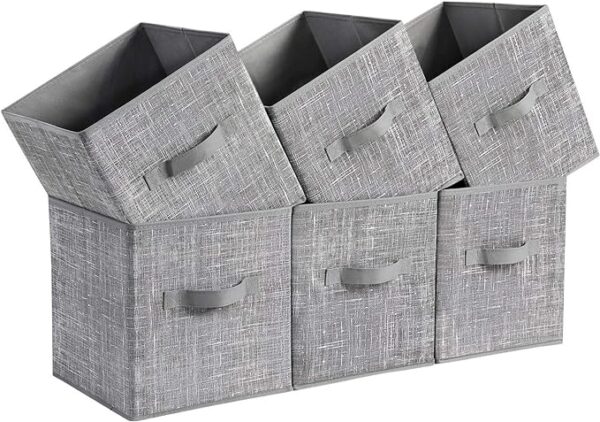 SONGMICS Storage Cubes, 11-Inch Non-Woven Fabric Bins with Double Handles, Set of 6, Closet Organizers for Shelves, Foldable, for Clothes, Cattail Gray UROB26LG 2
