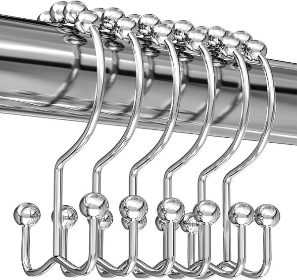 Utopia Bedding Shower Curtain Hooks Rings, Rust-Resistant Metal Double Roller Glide Shower Hooks for Bathroom Shower Rods Curtains, Set of 12 - Chrome 1