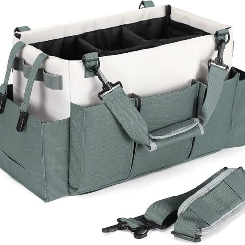 Cleaning Caddy Organizer with Handle, Wearable Cleaning Caddy Bag for Cleaning Supplies, Cleaning Tote with Shoulder and Waist Straps, Under Sink Organizer Tool Bag with Multiple Compartments (Large)