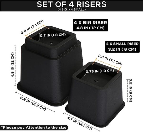 Utopia Bedding Adjustable Bed Furniture Risers - Elevation in Heights 3, 5 or 8 Inch Heavy Duty Risers for Sofa and Table - Supports up to 1,300 lbs - (Set of 4 Riser, Black) 1