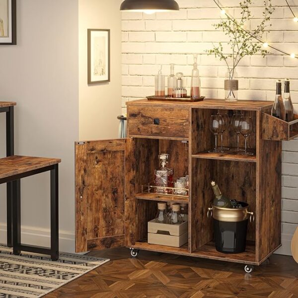 HOOBRO Kitchen Island, Storage Cabinet with Drawer, Kitchen Cart with Spice and Towel Rack, Saving Space, Easy Assembly, for Living Room, Rustic Brown BF12ZD01 3