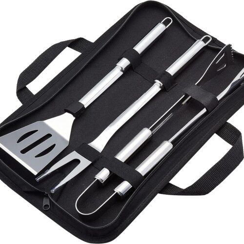 Basics 4-Piece Stainless Steel Barbeque Grilling Tool Set with Carry Bag