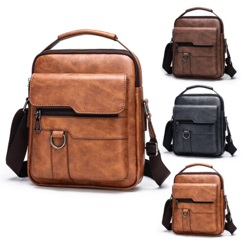 Mens Small Crossbody Bag PU Leather Messenger Shoulder Bag Satchel Purse Handbag
