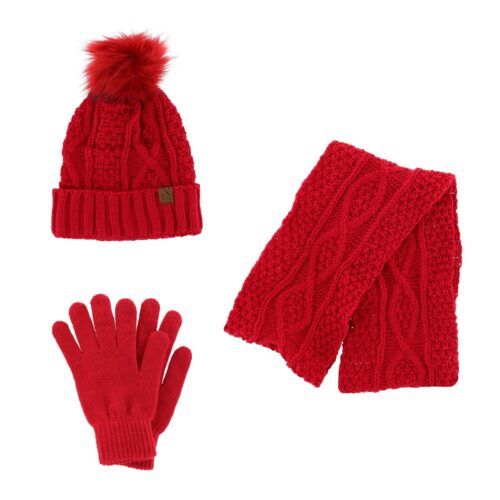 New CTM Women's Winter Knit Pom Hat Gloves & Infinity Scarf Set